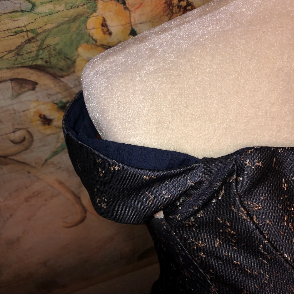 Sz 2 Kay Unger Carina Tea Length Formal Dress Navy Blue, Silver & Gold M… - Picture 8 of 16